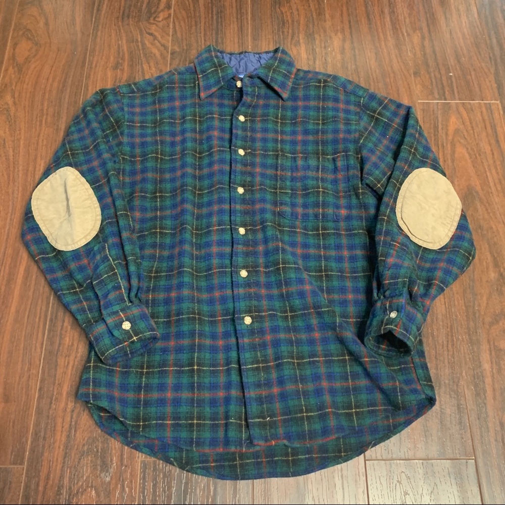 Pendleton Plaid Virgin Wool Shirt Elbow patches M